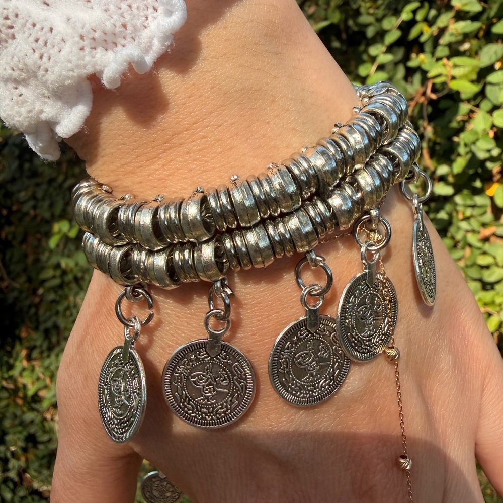 Ottoman coin bracelet turkish silver jewelry antique  bangle middle eastern - Picture 7 of 8